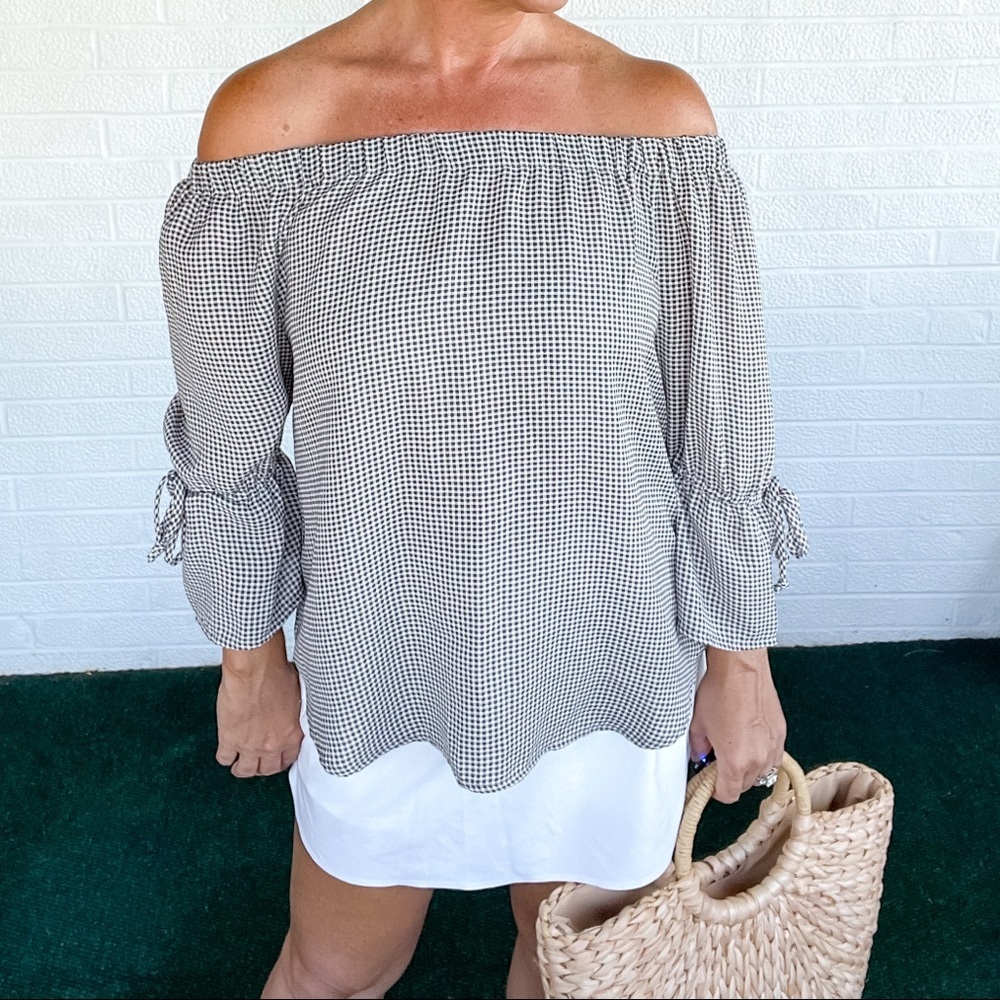 Maurices Black White Gingham Off Shoulder Blouse S